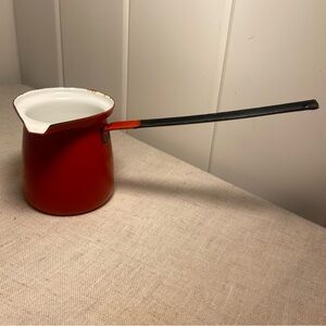 Vintage Enamelware Ladle POLAND 4 Red White Dipper Pourer Turkish Coffee Pot MCM
